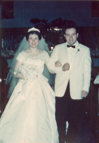 Wedding photo of Mary Emma Morgan and Augustus Lynn Ritzer.  Taken at First Methodist Church, Dover, Morris County, NJ on June 12, 1960.